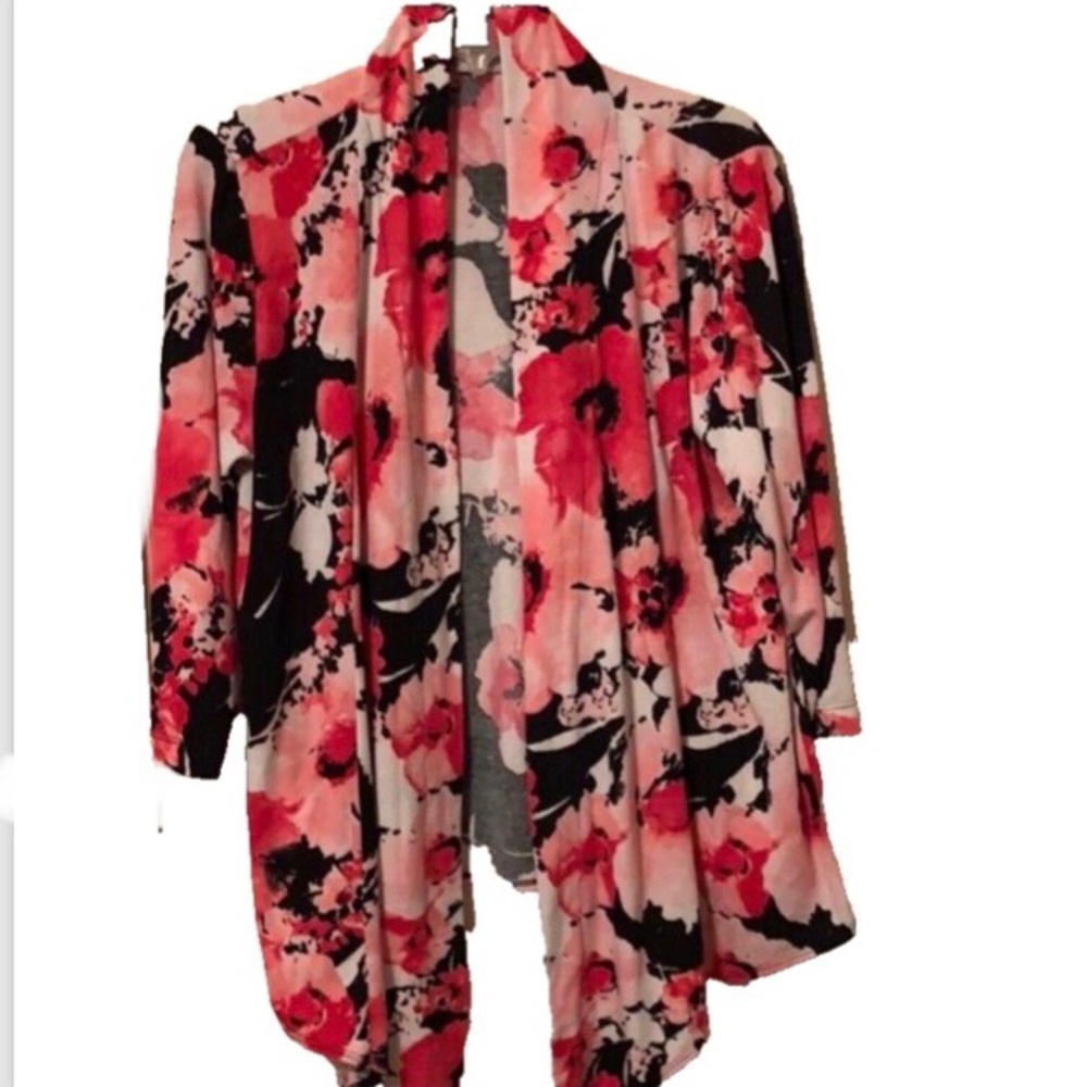 EASYWEAR CHICO’S Floral waterfall Cardigan sweater ROSE PRINT